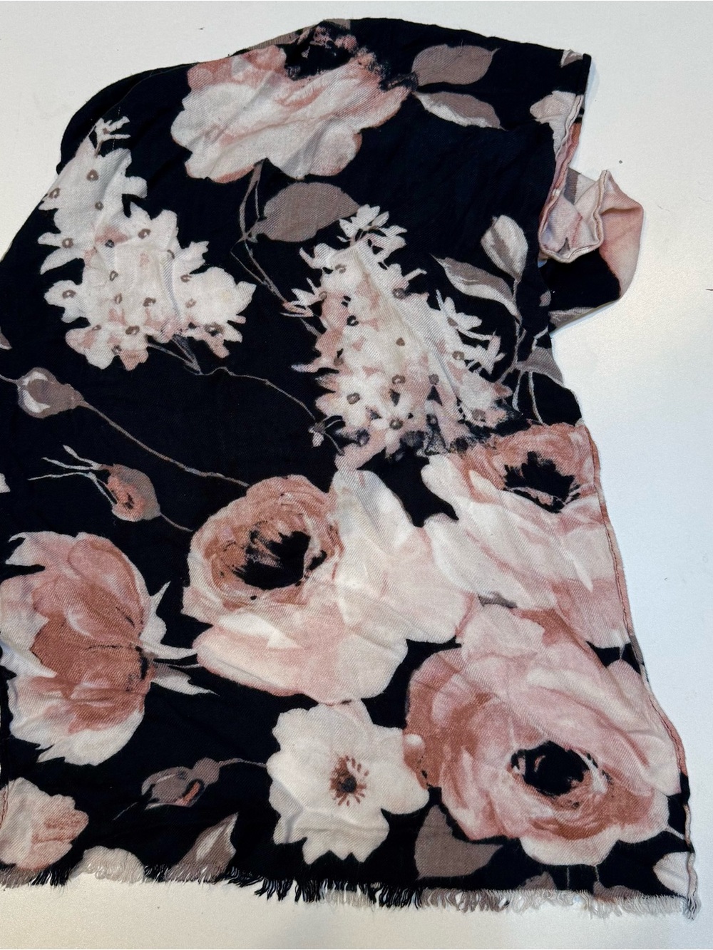 Liz Claiborne Black Scarf with Blush and Cream Floral Print